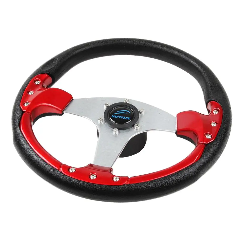 Boat Steering Wheel w/ Polished Chromed 3 Spoke & Center Inserts Keyed Hub