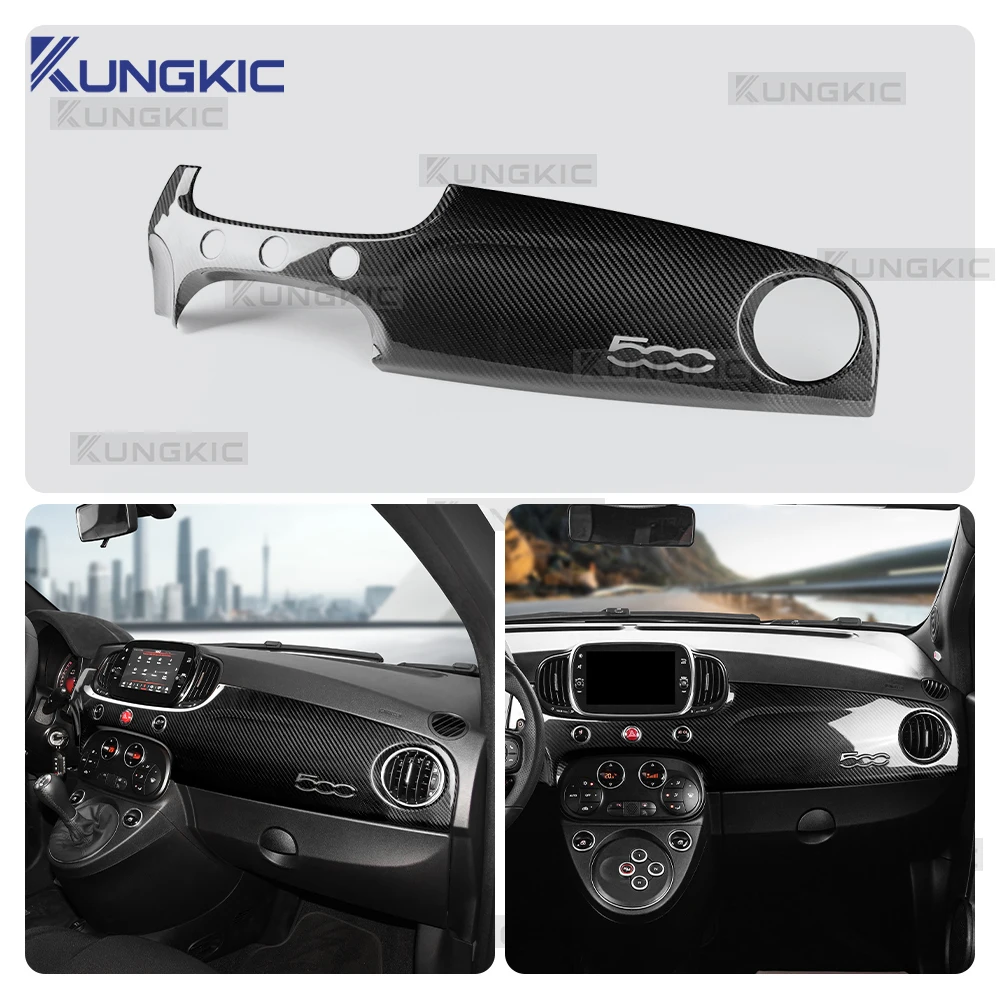 Hard Dry Carbon Fiber For Abarth 595 695 595C 695C 2016 2017-2024 Fiat 500 500C LHD Car Co-Pilot Dashboard Trim Panel Sticker