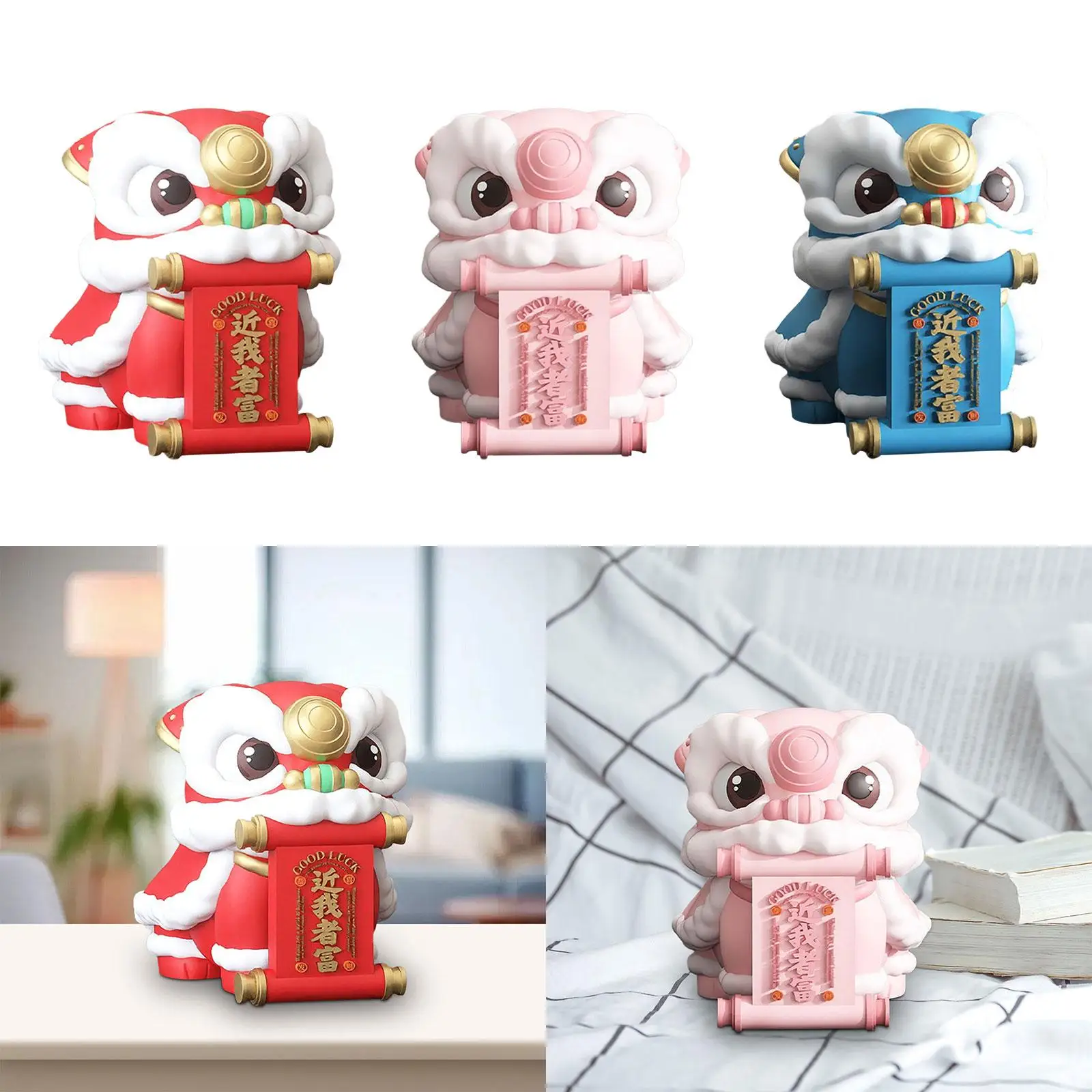

Lion Dance Statue Resin Figurine Animal Sculpture for Office Desk Bedroom