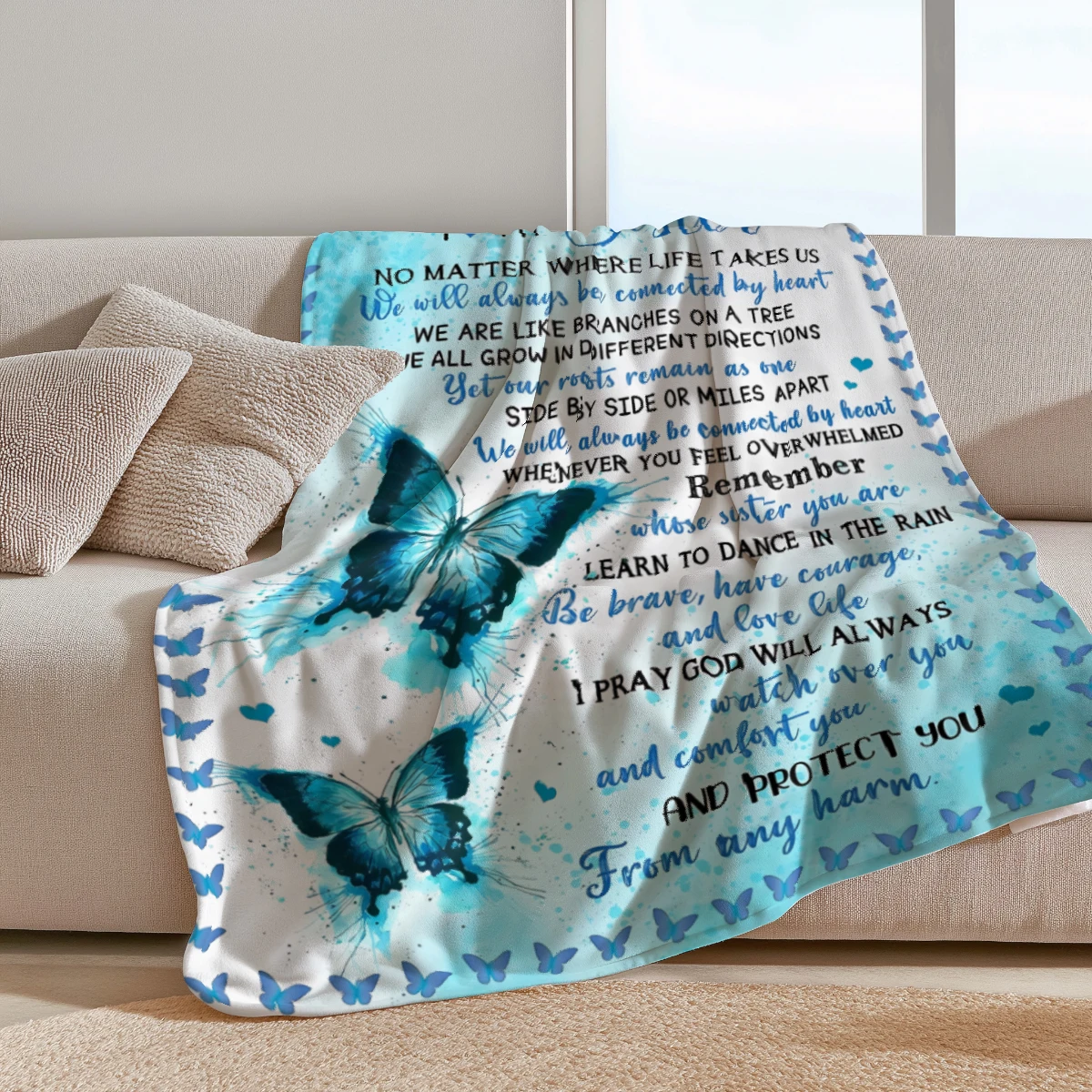 1 pezzo di coperta di flanella stampata con busta da regalare alle sorelle, morbida e confortevole coperta per il pisolino del divano, regalo per adulti e regalo di compleanno per Siste