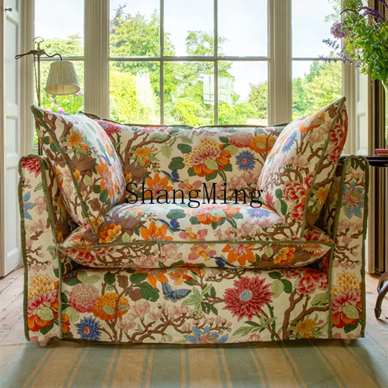 

FG retro printing color pastoral removable and washable single chair small apartment living room balcony homestay fabric sofa