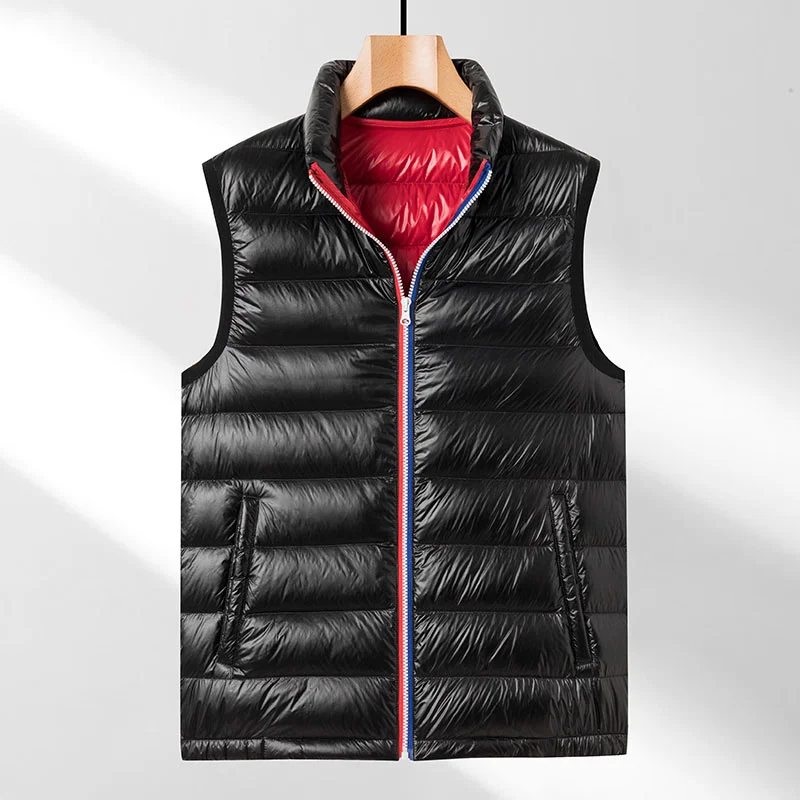 Top Grade Men's Autumn Winter Keep Warm Down Coats 2022 New Men White Goose Fashion Stand Collar Sleeveless Jacket