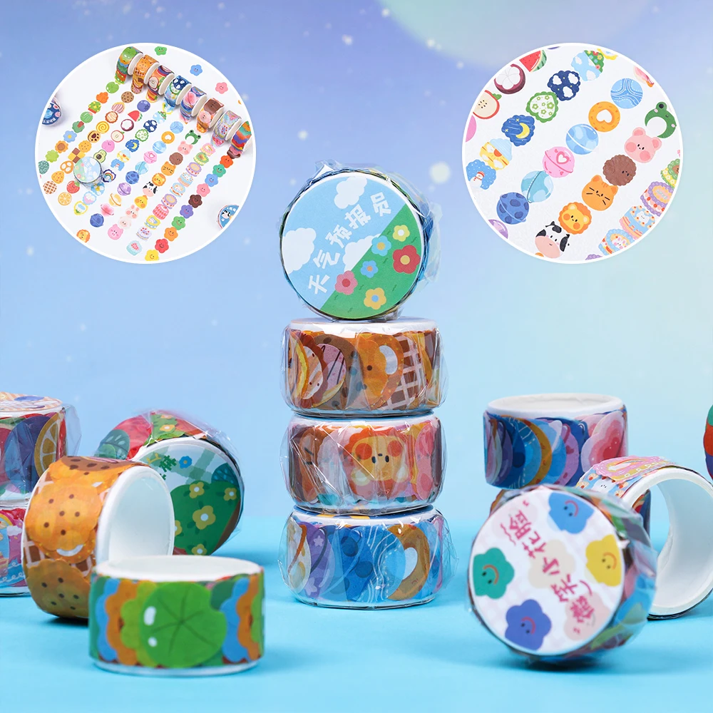 100 Pcs/pack Kawaii Fruit Animals Dot Washi Stickers Tearable Sticky Paper Notebook Decorative Stickers