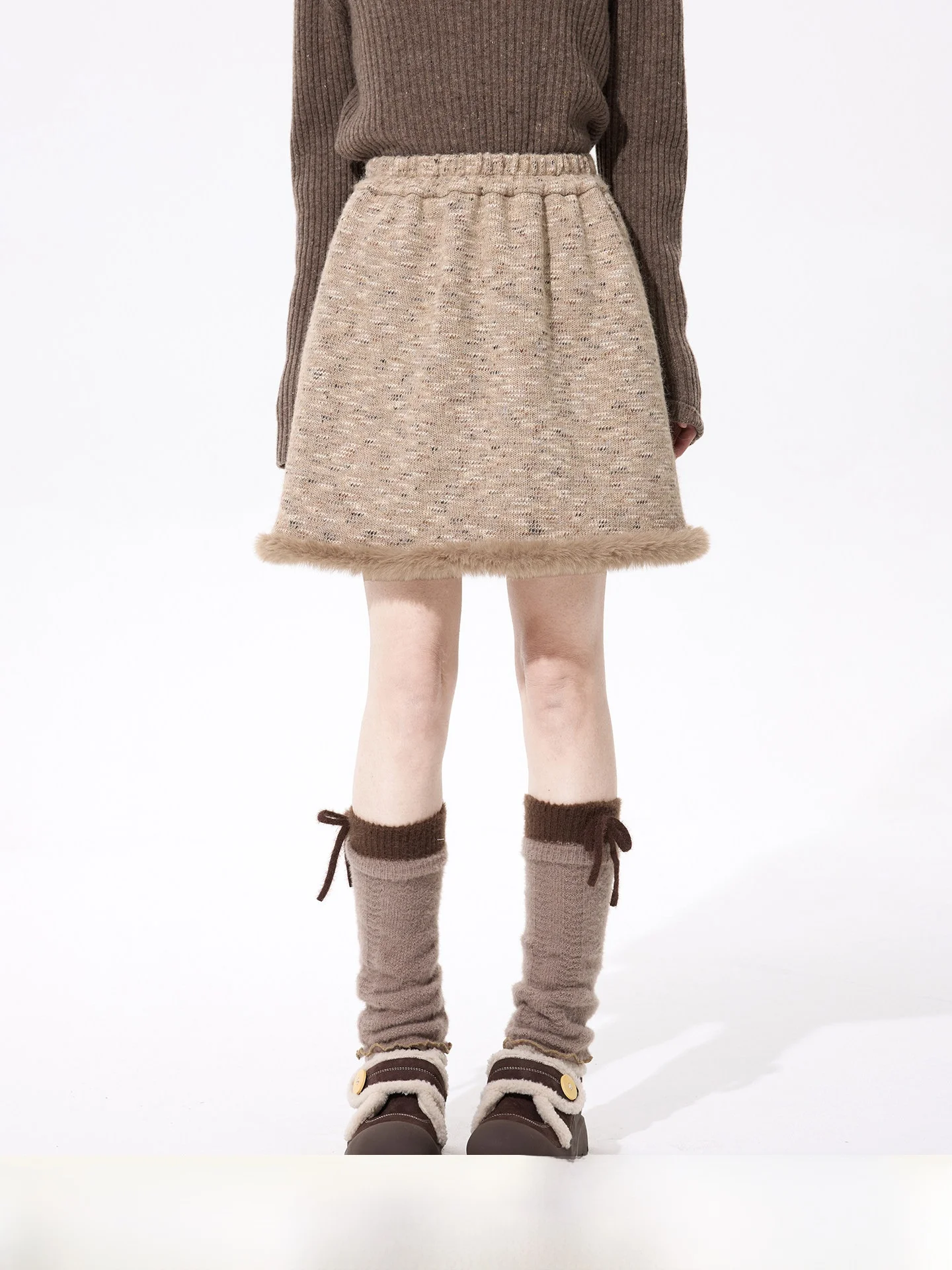 

Трикотажная юбка Pancake Original Coffee Color с флисовой подкладкой, текстурированная, с вставками, А-силуэт, с высокой талией, из эластичного волокна