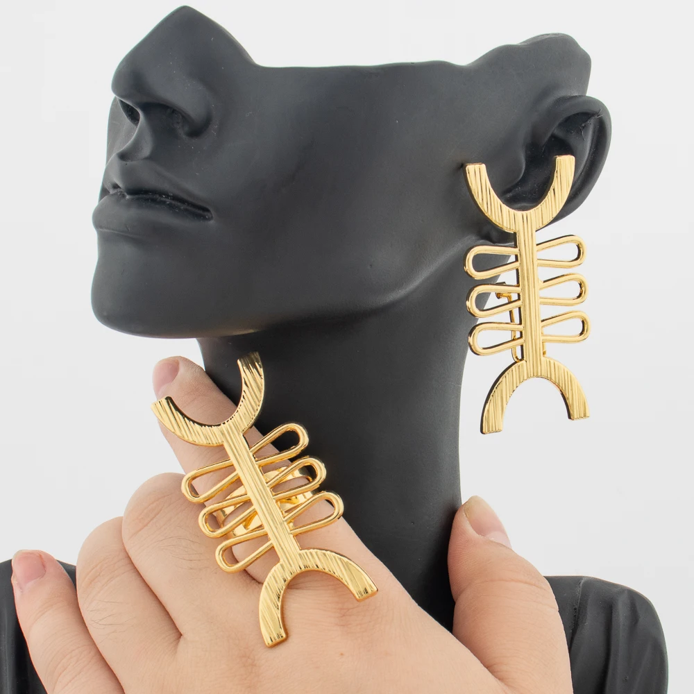 YM Modisches Damen-Schmuckset für Ohrringe und Fingerring, 2-teiliges Set, exquisite, ausgehöhlte Ohrringe, Ringschmuck 5
