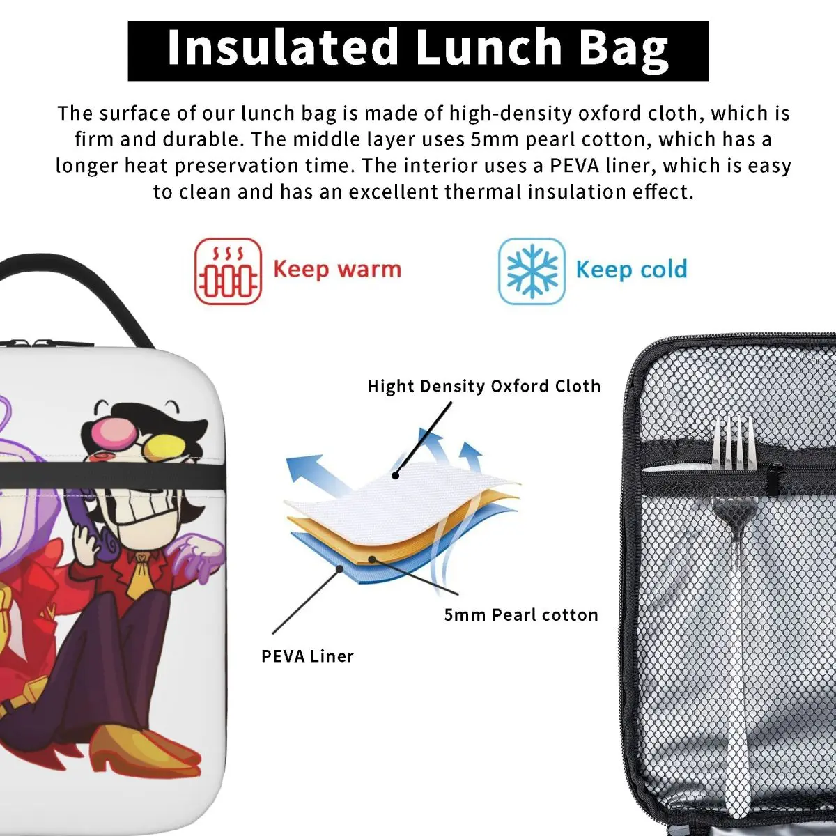 Deltarune Spamton و Tenna Deltarune لعبة الغداء حقيبة نزهة علب الاغذية لمصمم حمل أكياس الغذاء المحمولة معزول حقيبة للحفاظ على البرودة #3