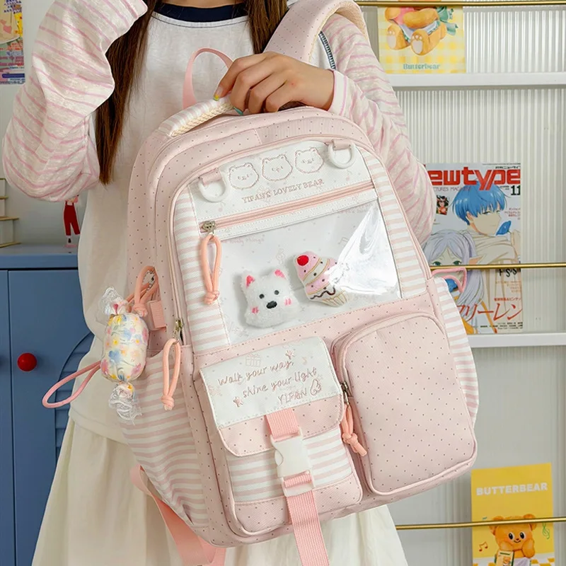 Kawaii Ita Bag Transparent Window Backpack for Girls Large Capacity Student Schoolbag Women Casual Travel Daypack Nylon Bookbag