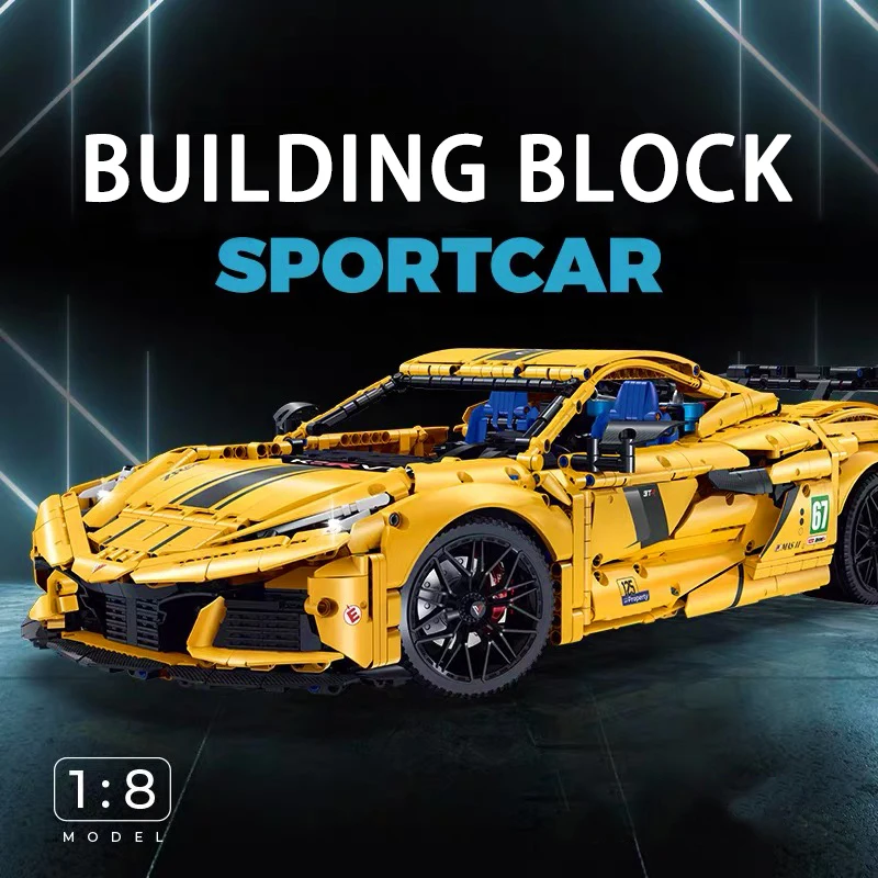 Technical Racing Sport Car Building Block City Mechanical Yellow Speed Vehicle Model Brick Toy For Kid Birthday Gift MOC 3788PCS