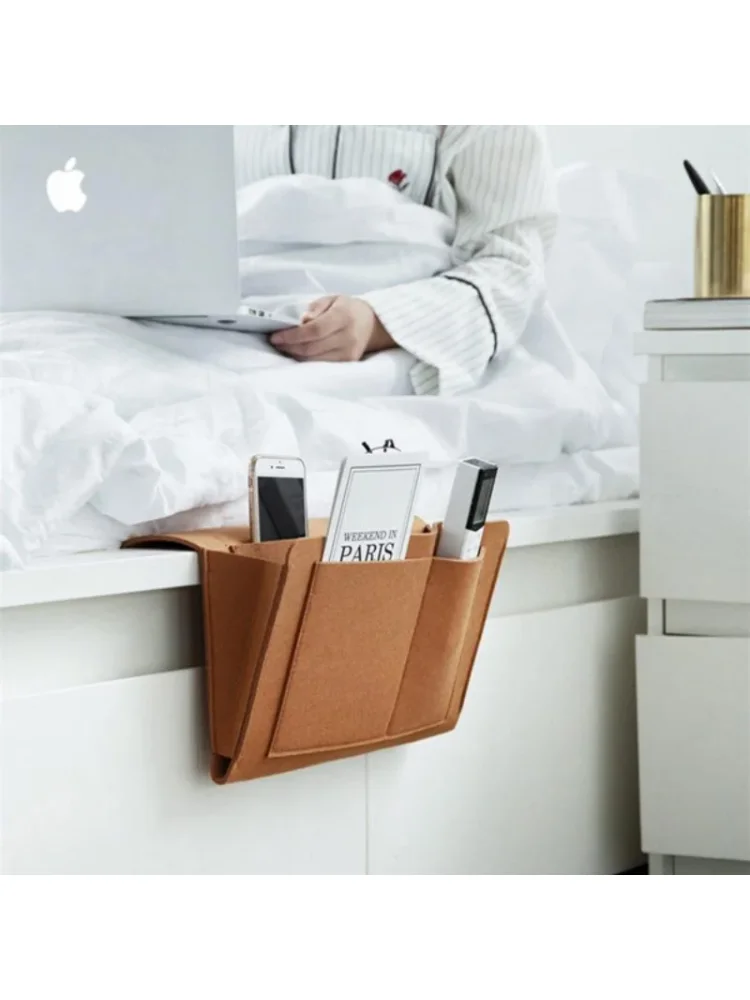Bedside hanging storage bag Mobile phone remote control tissue storage bag Bedside book storage hanging bag household items