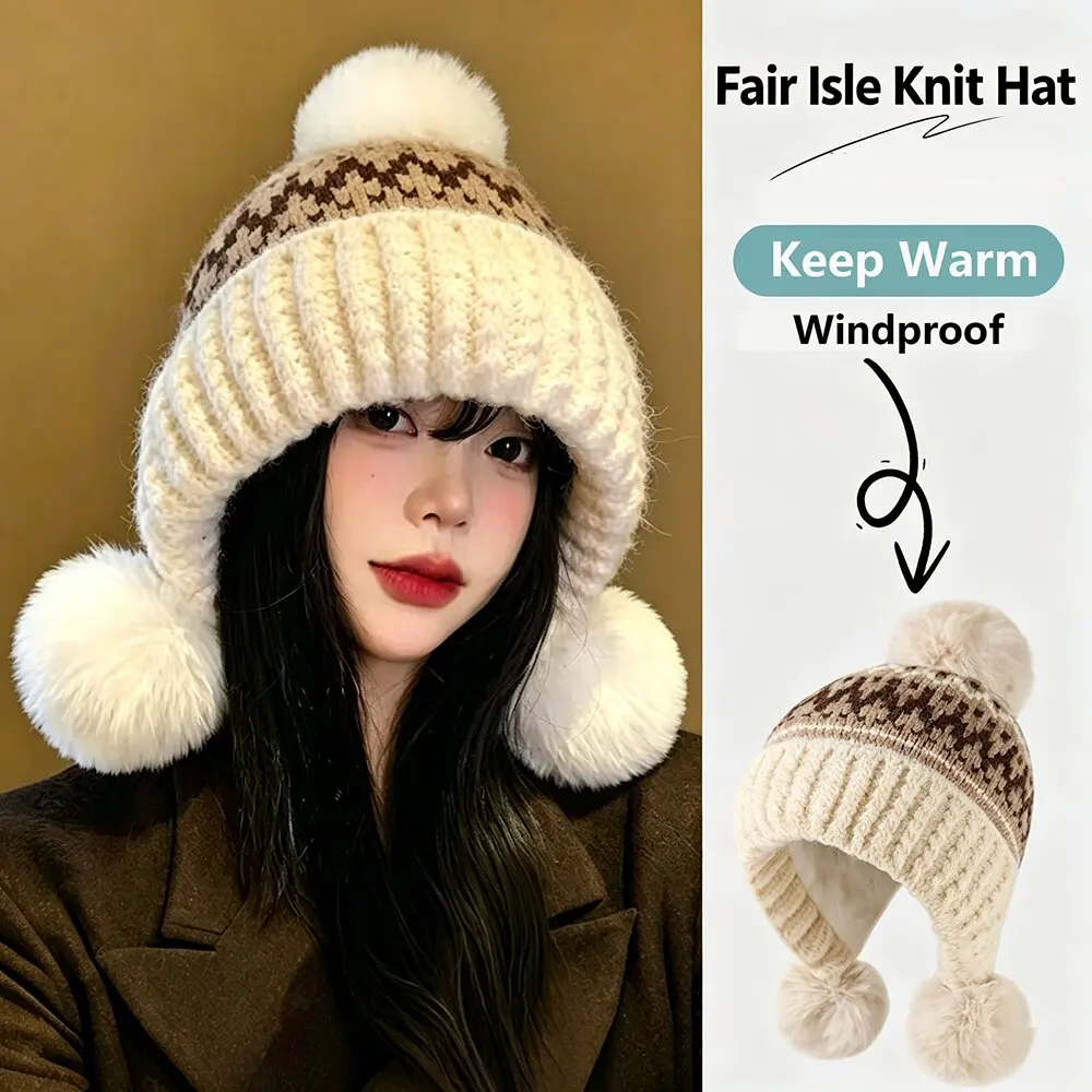 Women Winter Hat - Thickened Warm Beanie With Ear Protection Cold Proof Knitted Cap For Christmas Gifts Red Grey