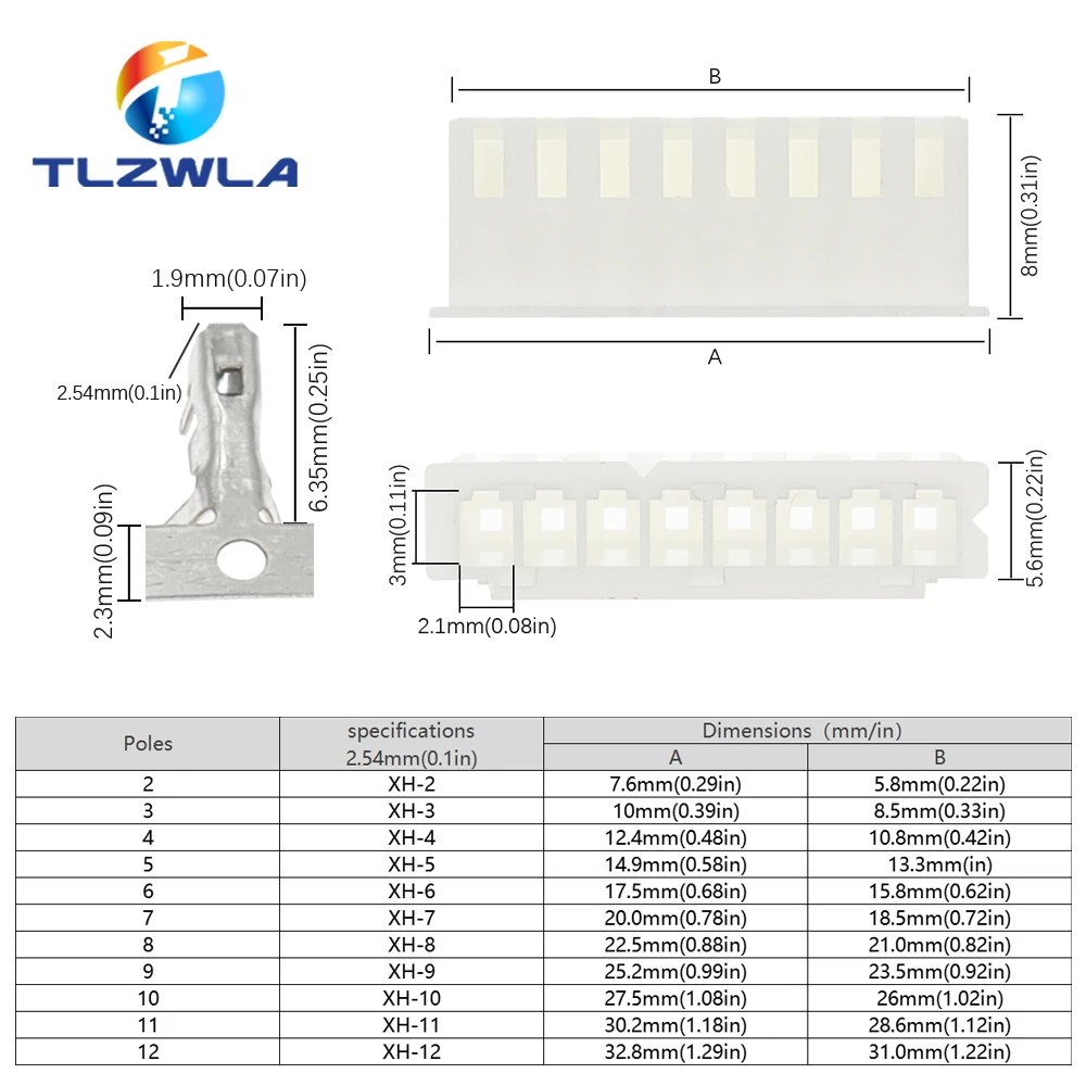 100Pcs JST XH2.54 2/3/4/5 Pin Terminals Plastic Shell Male Plug + Female Socket Wire Connector XH 2.54 2P 3P 4P 5P-14P