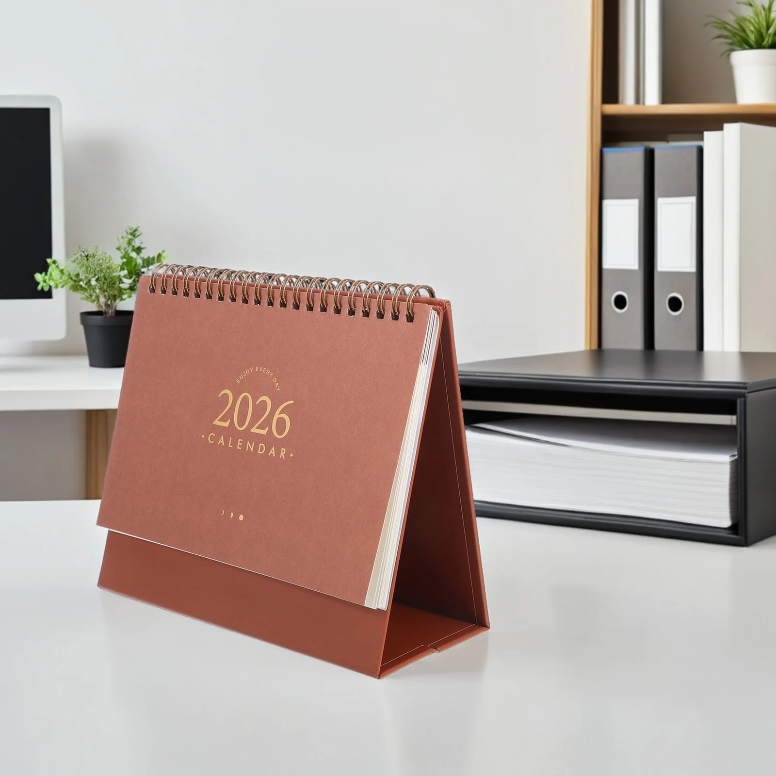 Pequeño calendario de escritorio minimalista 2025,9-2026,12 compacto de pie Flip planificador mensual de doble alambre Oficina hogar Mini calendario Bloc de notas