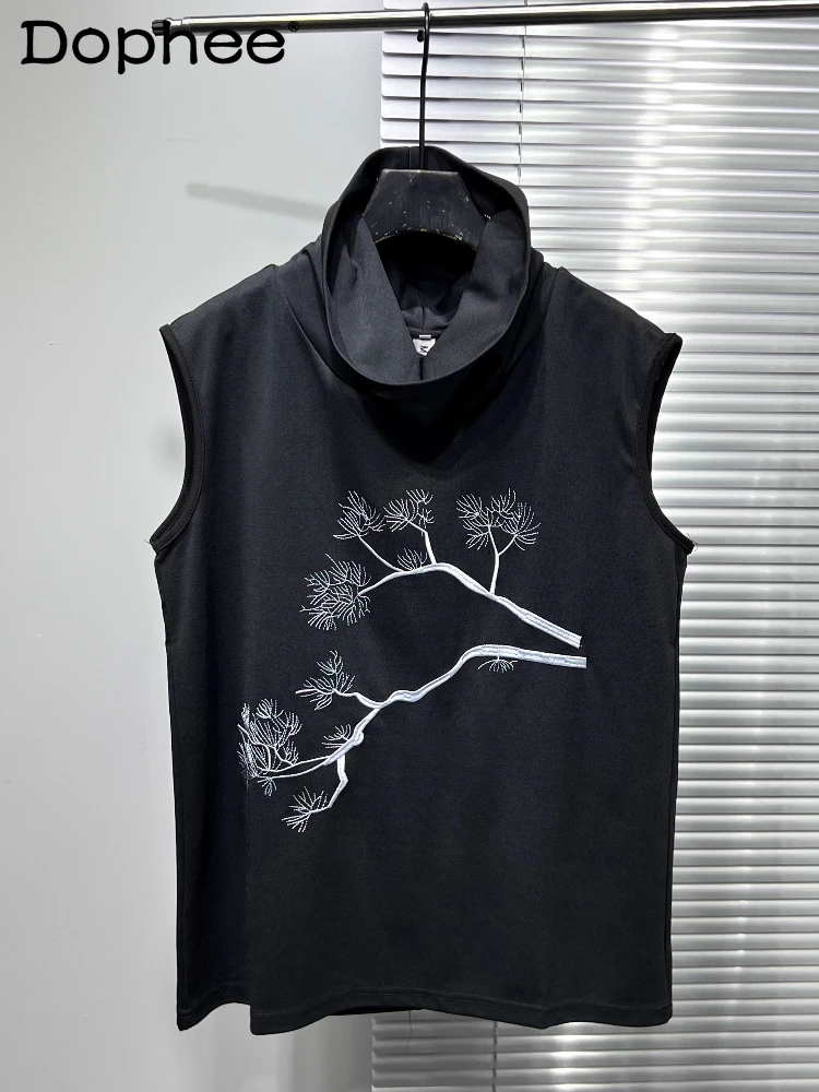 

2025 Men's Summer New Fashion Embroidered Sleeveless Vests Men's Niche Design Loose Comfort Trendy Tops Male Stylish Tank Tops