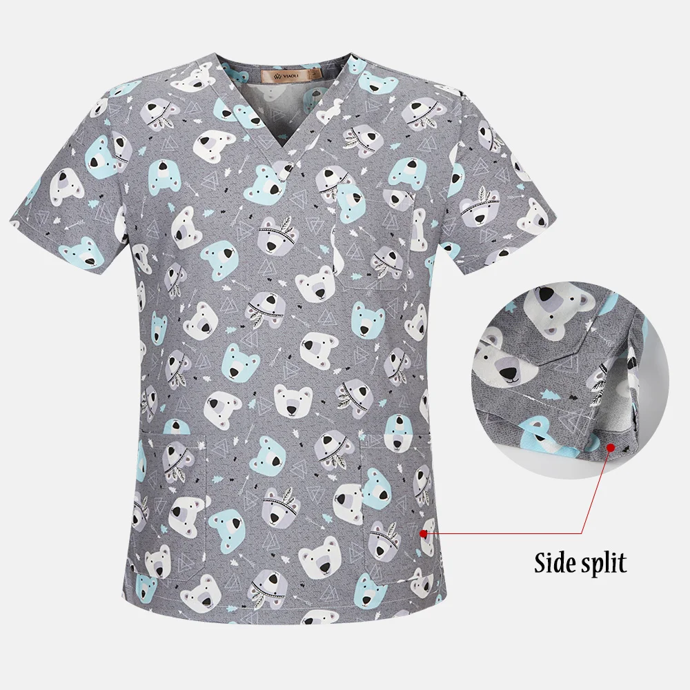 Cartoon Print Vrouwen Scrubs Uniform Chirurgische Top Ziekenhuis Arts Chirurgie Werkkleding Tandheelkundige Kliniek Kostuum Dierenverzorging