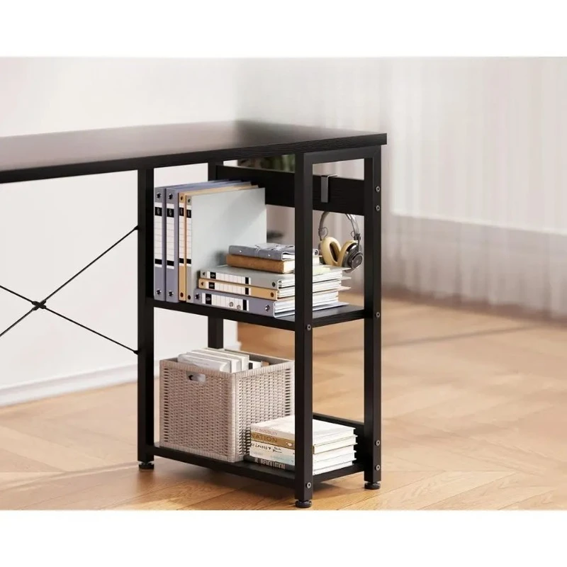 Compact 40 Computer Desk with Fabric Drawers, Ideal for Small Spaces, Home Office & Study with Storage Shelves, Black