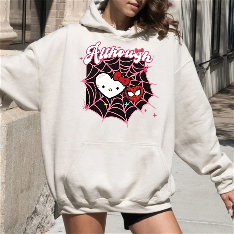 2024 Fashionable Kawaii Sanrio Spider Hello Kitty Anime Hoodie Dark Men Women Black Y2K Aesthetic Tops Winter Casual Jacket Tops