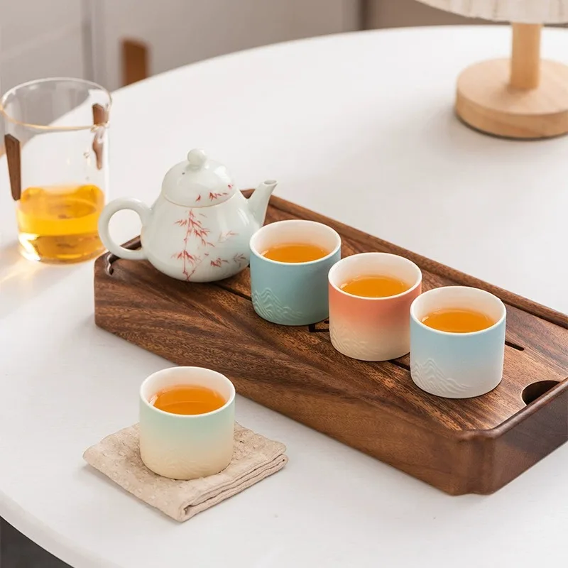 

4pc/set Four Seasons Landscape Ceramic Tea Cup Set Gradual Change Color Master Cup Tea Bowl Meditation Coffee Cup Designer Gift