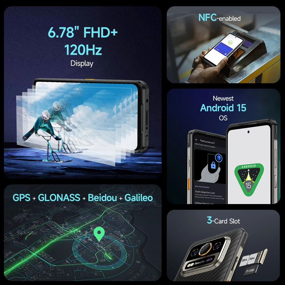 Ulefone Armor 25T Pro 5G Robustes Telefon Android 15 30 W Drahtloses Laden 50 MP + 64 MP Nacht NFC Wasserdichtes Smartphone