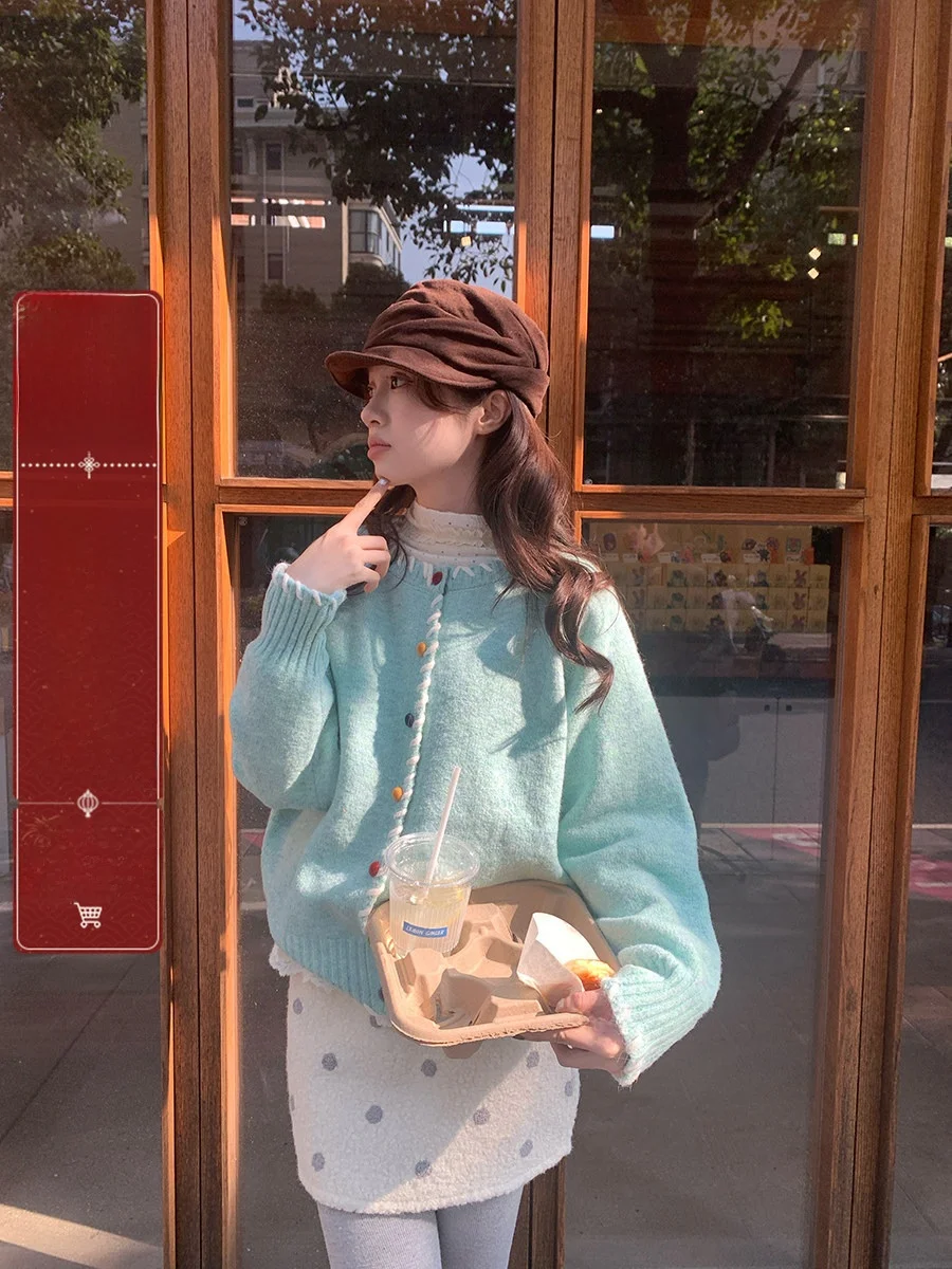 

Sinbounboun Oxygen Sensation Candy Colored Knitted Sweater Coat Sweet Girl Single Button Loose Fit Comfortable Women's Outerwear