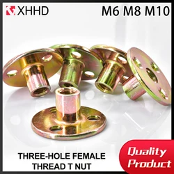 3PCS Iron Plate Lock Nuts Sofa Foot Lock Galvanized Three-hole Nut Flange Coupling Thread Zinc Plat Furniture Fastener M6 M8 M10