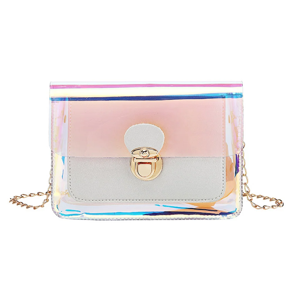 

1Pcs Iridescent Multipurpose Bag Waterproof Shoulder Transparent PVC Fashion Buckle Closure Large Capacity Pouch