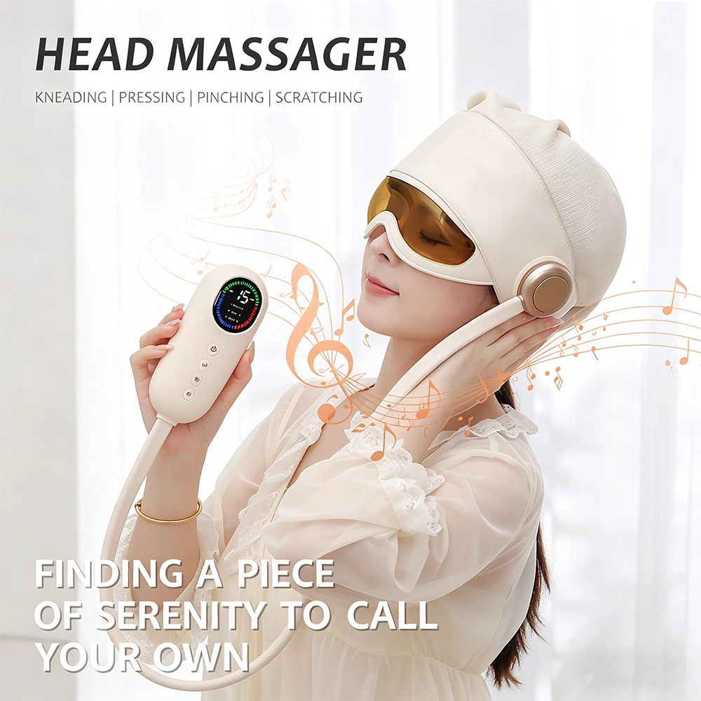 

Ml-332a Head Massager With 5 Airbag Massage Zones, 4 Modes, 3-Level Heat, Bluetooth Connection, For Aids Sleep, Relieves Fatigue