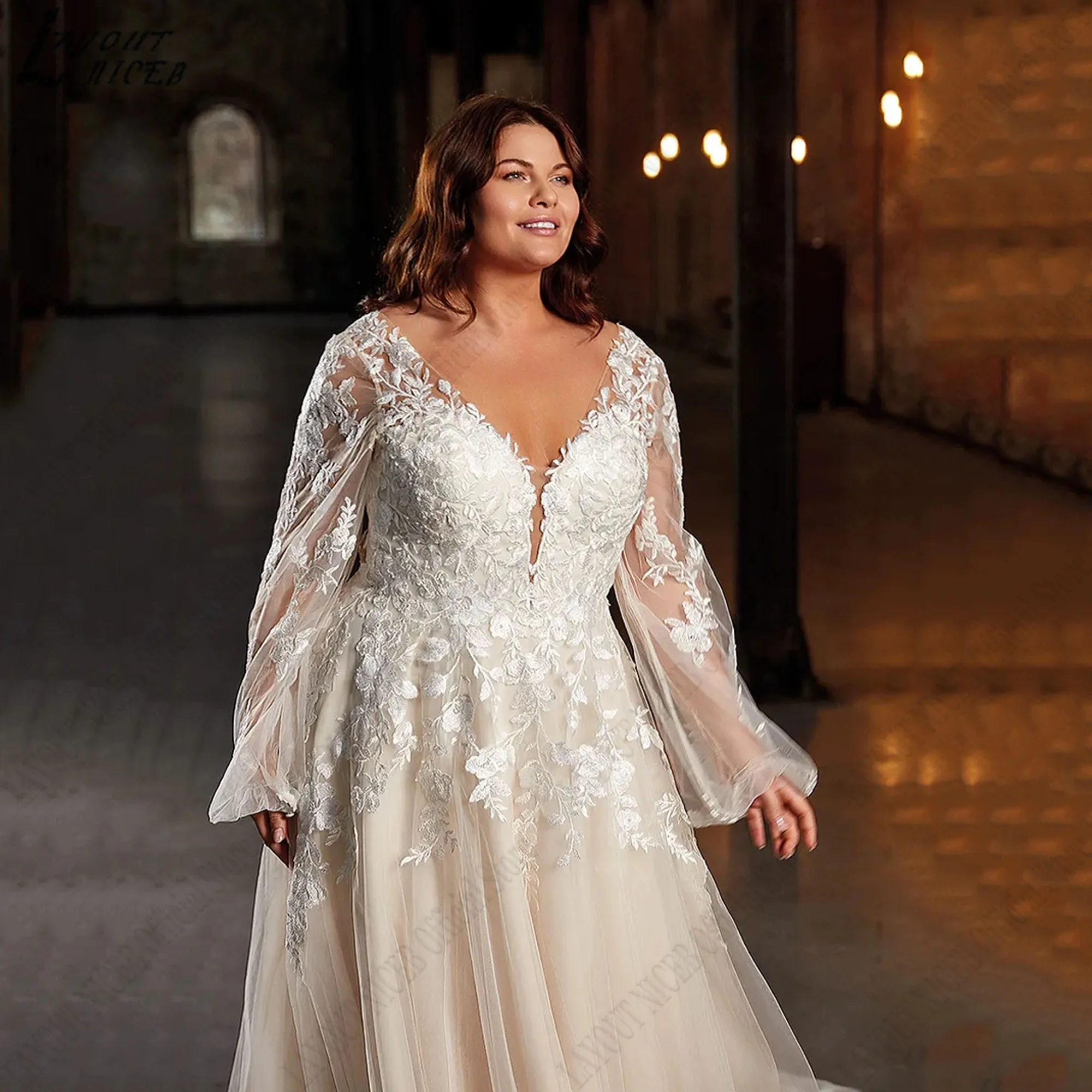 تصميم نيكب كبير الحجم الرقبة فساتين العروس طويلة خط زخارف فساتين الزفاف الأكمام تول عارية الذراعين ثوب ماري مخصص كبير الخامس الرقبة ثوب الزفاف الأكمام الطويلة الخط شارات فستان الزفاف 2024 #3