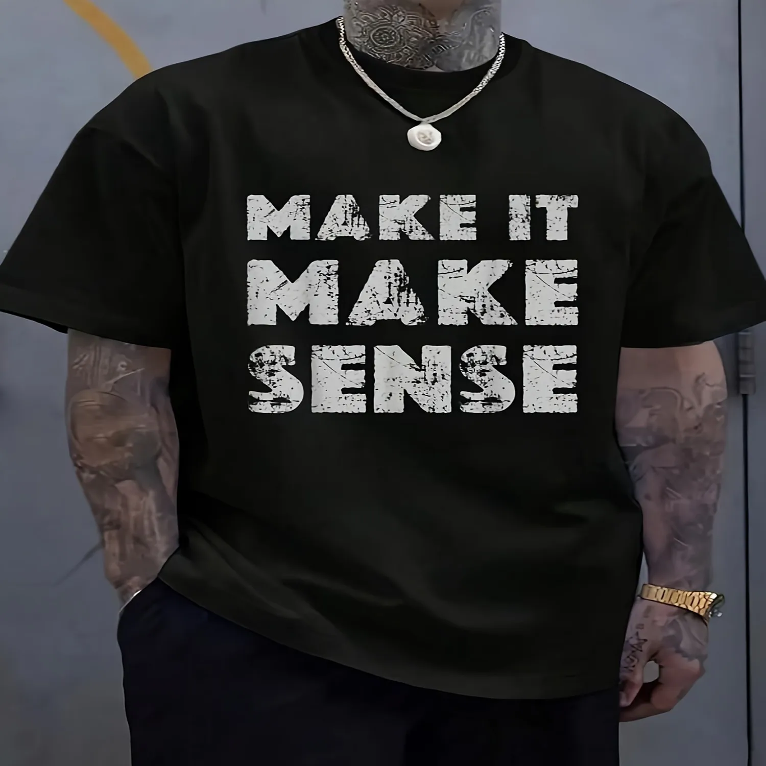 Make It Make Sense Positive Message Positive Vibes T-Shirt - 100 Cotton Summer Tops Graphic Tees, Men T Shirts, Casual Short Sleeve Crew Neck T-Shirt for Spring SummerHalloween, Styles, Gifts, T gift for men, everyday wear tee