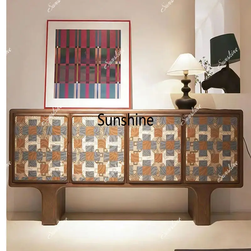 

French retro solid wood dining side cabinet entrance living room against the wall storage creativity