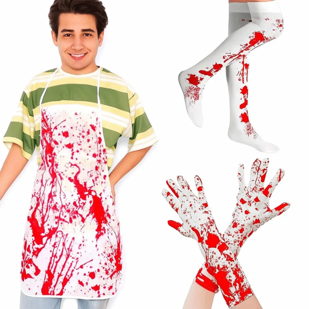 Novo cosplay traje avental de sangue assustador horror manchado de sangue meia pano festival cosplay prop cozinha