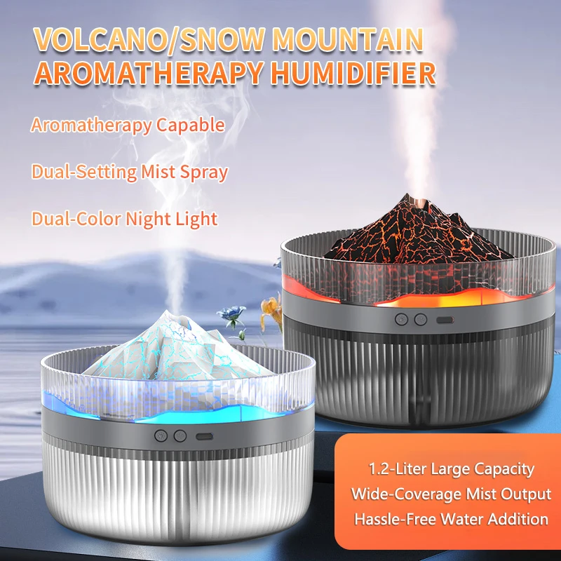 1.2L Volcano Humidifier Multi-function Essential Oil Diffuser Lights Cool Mist Humidifier Air Humidifier For Home Office Bedroom