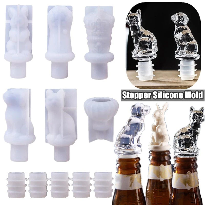 Wine Bottle Stopper Cork Cover Silicone Mold For DIY Crystal Cat Dog Crown Wine Bottle Cap Epoxy Resin Mould Home Crafts Decorat