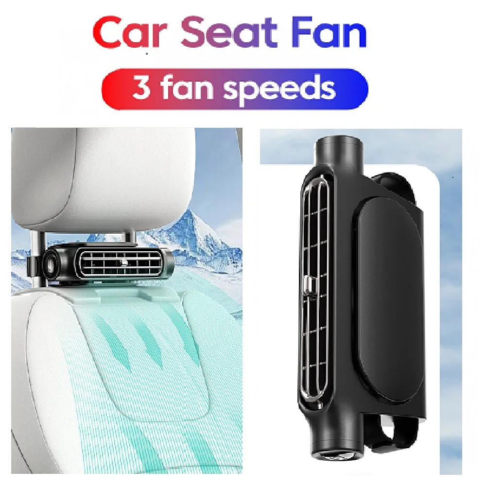 Car Seat Cooling Fan Portable USB Plug Car Headrest Cooling Air Fan 5V/2A Car Seat Fan 3Speed Adjustable Car Interio Accessories