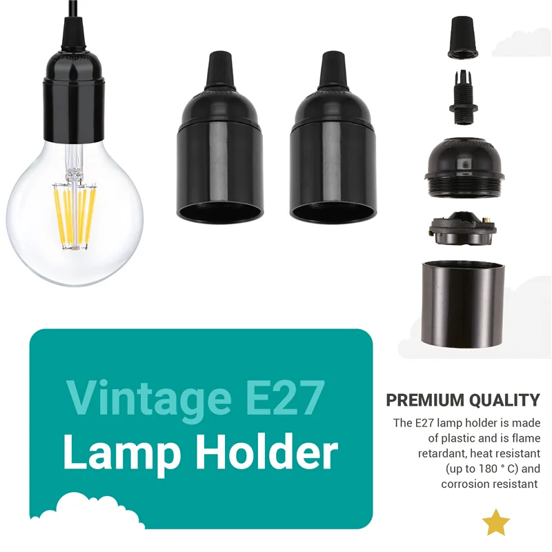 

A26F-6-Pack Bakelite Lamp Holder E26/ E27 Light Socket Vintage Bulb Socket ES Screw Lampholder For Ceiling/Pendent/Floor