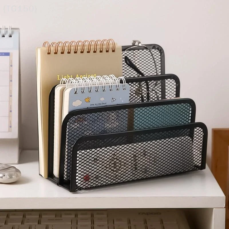 〔T〕Papers Trays Notebook Stand Rack Desk 3-layer Black Metal Iron Mesh Holder Magazine Document File Book Rack Organizer Office