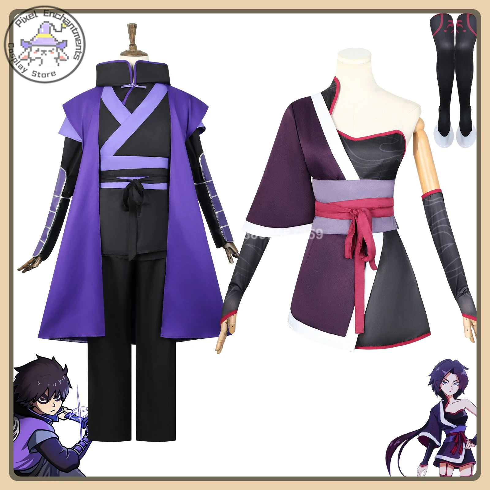 

Anime Scissor Seven Mei Hua & Qi Cosplay Dual Full Set Two Outfits + Double Wigs All Props Comic Con Outfit (Female/Male)