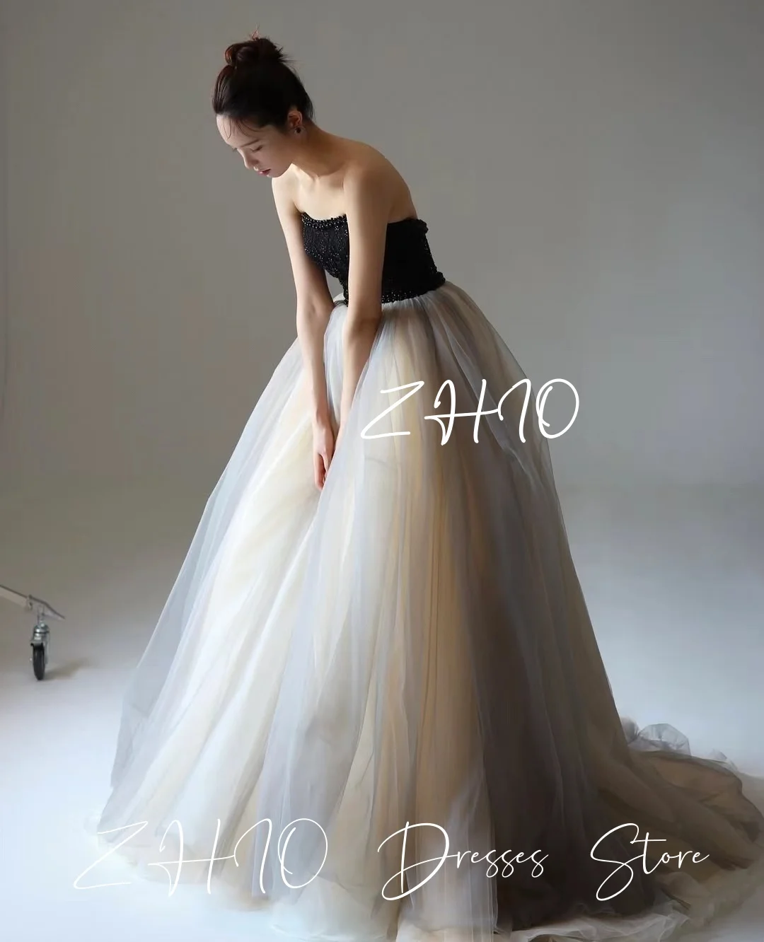 ZHIO الأميرة خرز زاهي الألوان فستان الزفاف بدون حمالات على شكل حرف a سويب تراين مشد تول كوريا تبادل لاطلاق النار فستان زفاف مخصص