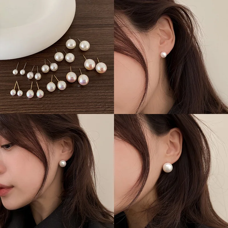 Pearl Stud Earrings Minimalist French Vintage Hypoallergenic Silver Post Elegant Lightweight Daily Versatile Jewelry for Women