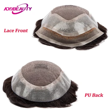 شعر مستعار أمامي من الدانتيل السويسري للرجال ، شعر مستعار بشري ، موجة مستقيمة ، طبقة علوية من قاعدة PU ، خط شعر طبيعي غير مرئي ، أنظمة الشعر البشري