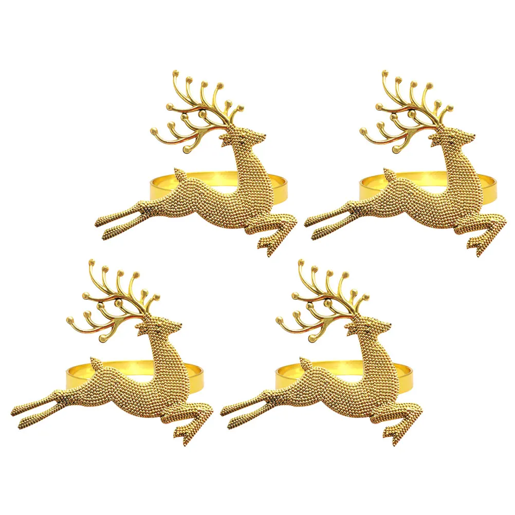 

4 Pcs Napkin Ring Decorative Alloy Deer Table Elk Buckles Festive Home Use Christmas Party Napkin Rings Reusable