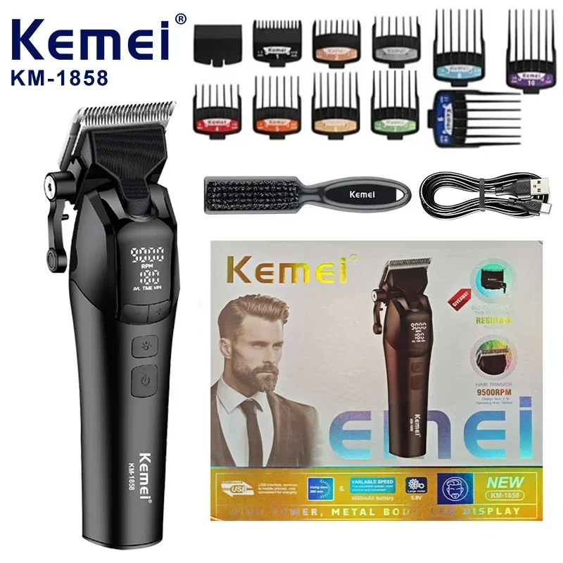 kemei KM-1858 9000 RPM high-speed digital hair clipper, hair salon specific men's hair clipper DLC blade