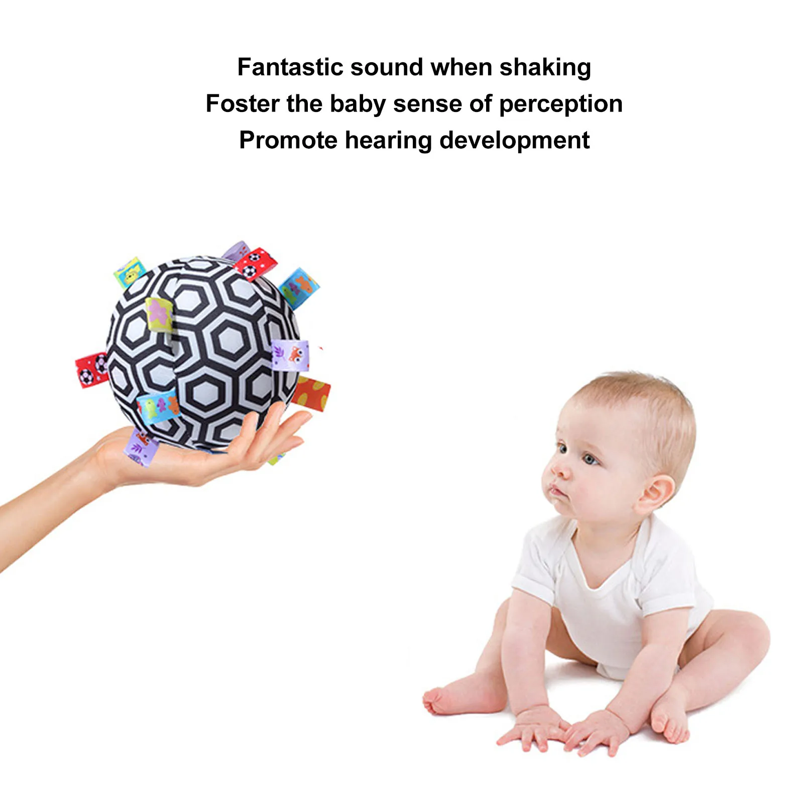 ZK20 Baby Grasping Fabric Ball Black White Visual Sound Training Improve Coordination Hand Ball Rattle Toy Shape Style