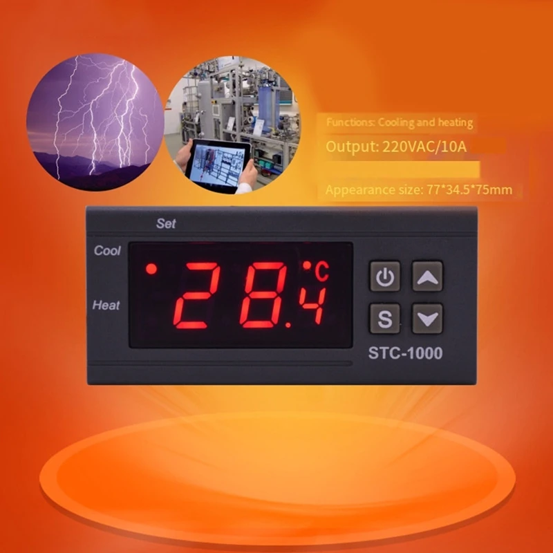 STC 1000 termostat Digital LED, untuk inkubator pengontrol suhu termoregulator pendingin pemanas Relay