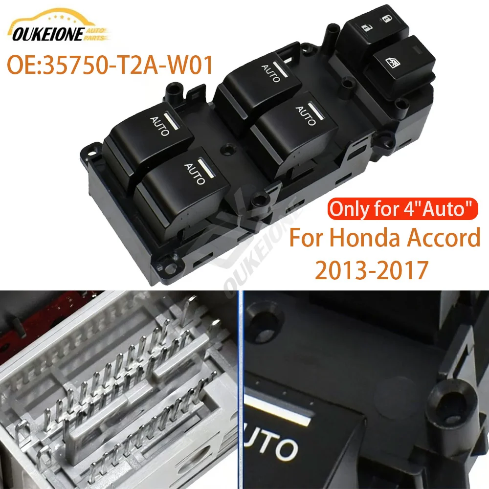 Front Left Window Control Switch for Honda Accord 2013 2014 2015 2016 2017 with 4Auto Button Controller 35750-T2A-W01 Auto Parts