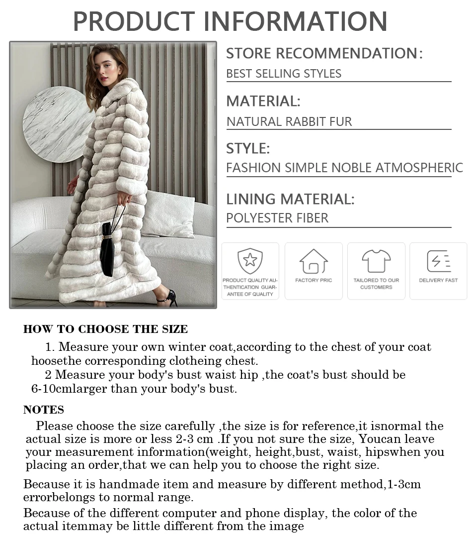 Women's Long Winter Fur Coat Women Natural Chinchilla Rabbit Fur Jacket For Women Warm Winter Best Selling Real Fur Coat