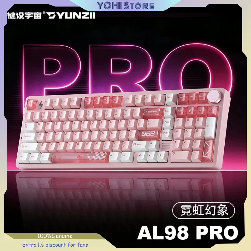 YUNZII AL98PRO Triple Mode Wireless Mechanical Keyboard 100 Keys Custom Switches Hot Swappable RGB Backlit for Gaming and Office
