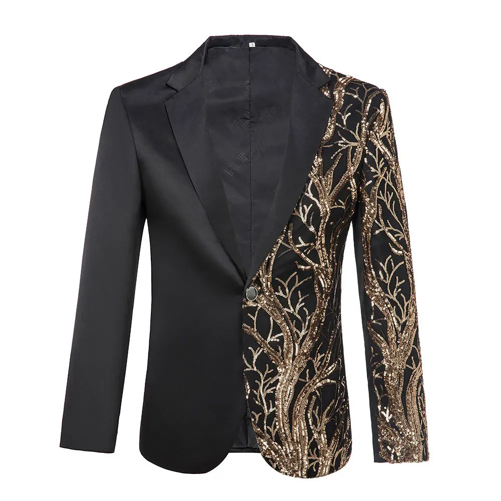 

Men Sequin Jacket Glitter Tuxedo Paillette Champagne Sequined Blazer Black and Gold Jacket Performer Outfit Stage Jacket