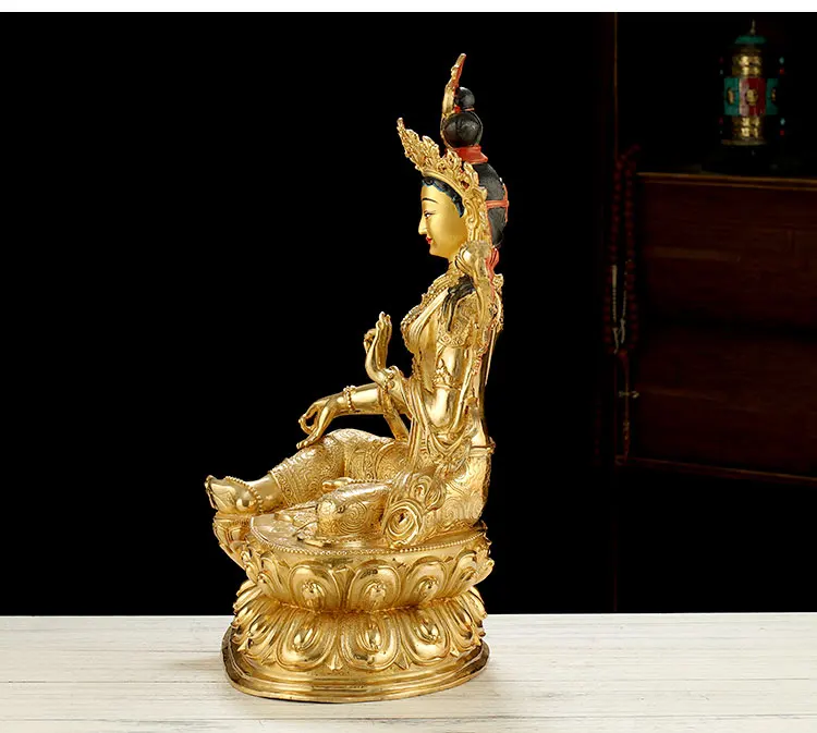 LARGE Huge 45CM  HOME Temple efficacious Talisman GOLD gilding Green Tara Avalokitesvara Buddha brass statue