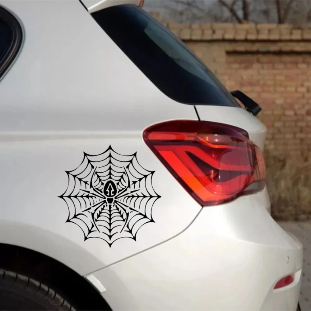 1pc 2D Flat Black Transparent Die-Cut Spider Web Vinyl Sticker Waterproof Decal for Motorcycle Helmet Car Exterior Window