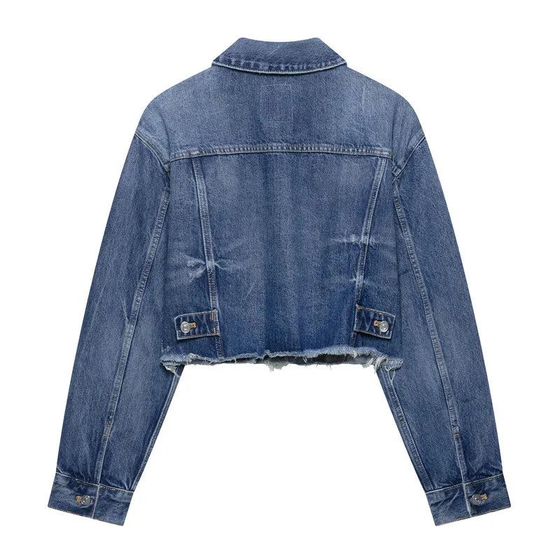 

Women's Vintage Casual Short Denim Jacket with Pockets Long Sleeve Fashion Street Style Coat